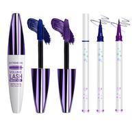 Extreme Big Volume Lash Mascara with 100% Pure Collagen and Iridescent Eyeliner Pens for Eye Makeup Enhancement - Waterproof Blue and Purple Mascara and Liquid Eyeliner Set for Volume, Length,
