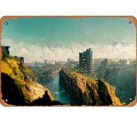Extreme Cliffside Mega City 1 Cities and Architecture Abstract and Surreal Sci-fi Classic Man Cave Wall Art Decor 8x12 inch Metal Tin Sign Plaque Poster