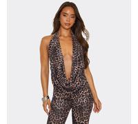 Extreme Cowl Neck Top In Leopard Print Lace, Women's Size UK 14