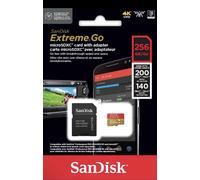 SANDISK Extreme Go micro SDXC card 256GB + SD adapter (For Android Devices, Gaming Consoles, Drones, Action Cams, UHS-I, up to 200 MB/s, V30, 5K, 4K, UHD, Rescue PRO, Class 10, U3) For Amazon