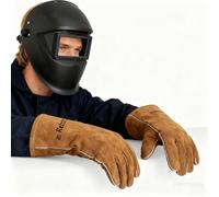 Extreme Heat 16" (40cm) Leather Fire Gloves - 662℉ Heat Resistant for BBQ, TIG/MIG Welding, Wood Stove, Oven, Baking, Pot Holding & Animal Handling | Unisex Free Size (Men/Women) Fireproof Mitts
