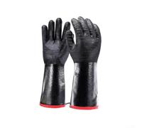 Extreme Heat Resistant Grill Gloves up to 500C for Barbecue Masters - Oil for proof Waterproof Cooking Gloves with Cotton Lining and Textured Grip 17 Inch Sleeve(17-Thin)