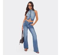 Extreme Low Rise Flared Leg Jeans In Blue Wash Denim, Women's Size UK 8