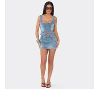 Extreme Low Rise Mini Skirt In Blue Wash Denim, Women's Size UK 6