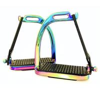 EXTREME PEACOCK RAINBOW Gloss Fillis Safety STIRRUPS Horse Riding S/Steel With Black Treads 5" & 4.5" (4.5 Inches)