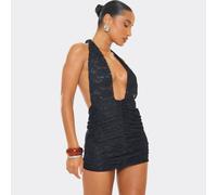 Extreme Plunge Halterneck Backless Detail Mini Dress In Black, Women's Size UK 12