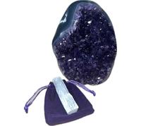 Extreme Rocks & Fossils Amethyst Cluster - 3 to 3.5 pounds of Powerful, deep Purple Crystals. Geode from Uruguay. Includes Bonus 3 inch Selenite Wand