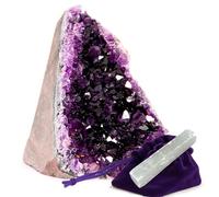 Extreme Rocks & Fossils Amethyst Cluster - 3 to 3.5 pounds of Powerful, deep Purple Crystals. Geode from Uruguay. Includes Bonus 3 inch Selenite Wand