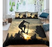 Extreme Scooter Sports Single Duvet Cover Set Sunset Plantation Bedding Single Bed Set 3D Print Soft Comfort Microfiber Quilt Cover 135x200 cm with Zipper Closure and 2 Pillowcases j.721