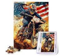 Extreme Sports Jigsaw Puzzles 500 Pieces for Adults Motor Bike American Flag Puzzles for Challenging Family Activity Art DIY Puzzle Decor Extreme Sports Gifts for Family Friends Teens Man Women