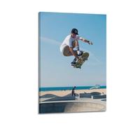 Extreme Sports Skateboarder Mid Air in Beach Skatepark Picture Poster Modern Wall Art Canvas Aesthetic Decoration Painting 08x12inch(20x30cm) Frame-style