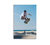 Extreme Sports Skateboarder Mid Air in Beach Skatepark Picture Poster Modern Wall Art Canvas Aesthetic Decoration Painting 24x36inch(60x90cm) Unframe-style