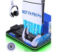 EXTREMECOOL PS5 Stand with 4 Level Cooling Fan and RGB LED, Fast Dual Controller Charging Station for Digital/Disc, Accessories Included 6 Games Storage, Headphone Stand, Dust