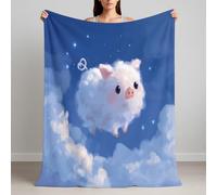 Extremely Soft & Cozy Flannel Throw 150 x 200 cm - A Sweet Gift for FUR Lovers, Graphic Design Cartoon Cake Dark Humour Blanket Machine Washable, Fleece Lake Blue Blankets for Sofa Bed and Couch