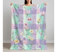 Extremely Soft & Cozy Flannel Throw 150 x 200 cm - A Sweet Gift for FUR Lovers, Plaid Floral Wildflowers Branches Blanket Machine Washable, Fleece Lilac Purple Blankets for Sofa Bed and Couch