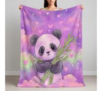 Extremely Soft & Cozy Flannel Throw 150 x 200 cm - A Sweet Gift for FUR Lovers, Watercolor Panda Dreamy Heart Blanket Machine Washable, Fleece Classic Purple Blankets for Sofa Bed and Couch