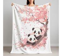 Extremely Soft & Cozy Flannel Throw 200 x 240 cm - A Sweet Gift for FUR Lovers, Animals Baby Panda Cherry Blossoms Blanket Machine Washable, Fleece Peach Pink Blankets for Sofa Bed and Couch