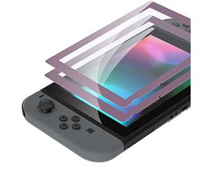 eXtremeRate 2 Pack Dark Grayish Violet Border Transparent HD Clear Saver Protector Film, Tempered Glass Screen Protector for Nintendo Switch [Anti-Scratch, Anti-Fingerprint, Shatterproof, Bubblefree]
