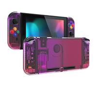 eXtremeRate Back Plate for Nintendo Switch Console, NS Joy con Handheld Controller Housing with Colorful Buttons, DIY Replacement Shell for Nintendo Switch - Clear Atomic Purple Rose Red