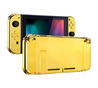 eXtremeRate Back Plate for Nintendo Switch Console, NS Joy con Handheld Controller Housing with Full Set Buttons, DIY Replacement Shell for Nintendo Switch - Chrome Gold