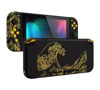 eXtremeRate Back Plate for Nintendo Switch Console, NS Joycon Handheld Controller Housing Shells with Full Set Buttons, DIY Shell for Nintendo Switch - The Great GOLDEN Wave Off Kanagawa - Black