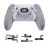eXtremeRate BEYOND Back Paddles Kit for PS5 Edge Controller, OLED Display, Redesigned Ergonomic Rubberized Grips Bottom Shell, Remappable 4 Back Buttons Set for PS5 Edge Controller - White & Gray