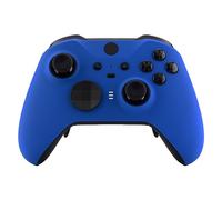 eXtremeRate Blue Soft Touch Grip Faceplate Cover, Front Housing Shell Case DIY Replacement Kit for Xbox One Elite Series 2 Game Controller Model 1797 - Thumbstick Accent Rings Included