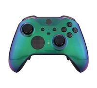 eXtremeRate Chameleon Green Purple Faceplate Cover, Glossy Front Housing Shell Case DIY Replacement Kit for Xbox One Elite Series 2 Game Controller Model 1797 - Accent Rings Included