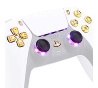 eXtremeRate Chrome Gold Classical Symbols D-pad Thumbstick Share Option Home Face Buttons DTF LED Kit & Touchpad LED Lightbar Stickers for PS5 Controller BDM-030 BDM-040 BDM-050 - Without Controller