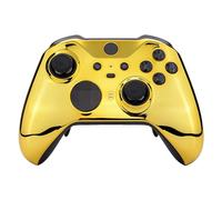 eXtremeRate Chrome Gold Edition Glossy Faceplate Cover, Front Housing Shell Case Replacement Kit for Xbox One Elite Series 2 Controller Model 1797 - Thumbstick Accent Rings Included