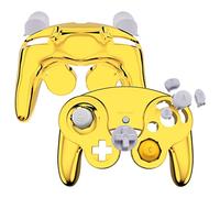 eXtremeRate Chrome Gold Glossy Faceplate Backplate with Buttons for Nintendo GameCube Controller - Controller NOT Included