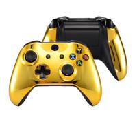 eXtremeRate Chrome Gold Top Shell Front Housing Faceplate Replacement Parts with Side Rails Panel for Xbox One X & One S Controller (Model 1708)