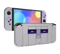 eXtremeRate Classic SNES Style Full Set Shell for Nintendo Switch OLED, Replacement Back Plate & Metal Kickstand NS Joycon Handheld Controller Housing & Buttons for Nintendo Switch OLED