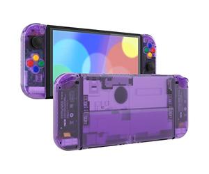 eXtremeRate Clear Atomic Purple Custom Full Set Shell for Nintendo Switch OLED, DIY Replacement Console Back Plate, NS Joycon Handheld Controller Housing with Colorful Buttons for Nintendo Switch OLED