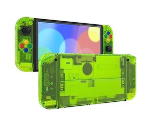 eXtremeRate Clear Lime Green Custom Full Set Shell for Nintendo Switch OLED, DIY Replacement Console Back Plate, NS Joycon Handheld Controller Housing with Colorful Buttons for Nintendo Switch OLED