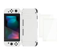 eXtremeRate Colorful Border Screen Protector + White DIY Replacement Full Set Shell for Nintendo Switch
