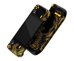 eXtremeRate Custom Faceplate Back Plate Shell for Steam Deck LCD, The Great GOLDEN Wave Off Kanagawa - Black DIY Full Set Housing Case with Buttons for Steam Deck Handheld Console - Console Without