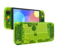eXtremeRate DIY Full Set Shell Buttons for Nintendo Switch OLED, Crystal Clear Lime Green Replacement Back Plate & Kickstand Custom Case Housing for Nintendo Switch OLED JoyCon - No Controller