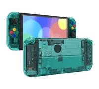 eXtremeRate DIY Full Set Shell Buttons for Nintendo Switch OLED, Crystal Emerald Green Replacement Back Plate & Kickstand Custom Case Housing for Nintendo Switch OLED JoyCon - No Controller