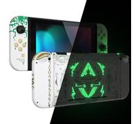 eXtremeRate DIY Replacement Shell Buttons for Nintendo Switch, Back Plate for Switch Console, Housing with Full Set Buttons for Joycon Handheld Controller - Glow in Dark - Totem of Kingdom White