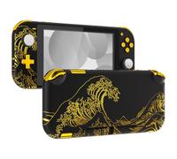 eXtremeRate DIY Replacement Shell for Nintendo Switch Lite, The Great GOLDEN Wave Off Kanagawa - Black NSL Handheld Controller Housing with Screen Protector, Custom Case Cover for Nintendo Switch Lite