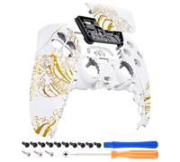 eXtremeRate Front Housing Shell with Touchpad Compatible with p s 5 Controller BDM-010 020 030 040 050 060, Replacement Shell Cover for p s 5 Controller - The Great GOLDEN Wave Off Kanagawa - White