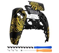 eXtremeRate Front Housing Shell with Touchpad Compatible with p s 5 Controller BDM-010 020 030 040 050 060, Replacement Shell Cover for p s 5 Controller - The Great GOLDEN Wave Off Kanagawa - Black