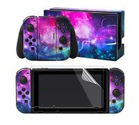 eXtremeRate Full Set Faceplate Skin Decals Stickers and 2 Pcs Screen Protector for Nintendo Switch/for NS Console & joy con Controller & Dock Protection Kit - Shining Galaxy