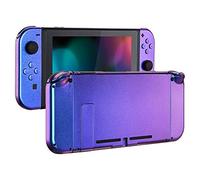 eXtremeRate Glossy Back Plate for Nintendo Switch Console, NS Joy con Handheld Controller Housing with Full Set Buttons, DIY Replacement Shell for Nintendo Switch - Chameleon Purple Blue
