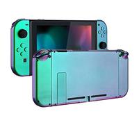 eXtremeRate Glossy Back Plate for Nintendo Switch Console, NS Joy con Handheld Controller Housing with Full Set Buttons, DIY Replacement Shell for Nintendo Switch - Chameleon Green Purple