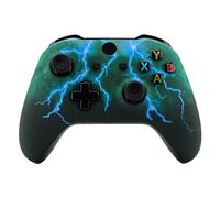 eXtremeRate Green Storm Thunder Patterned Front Housing Shell Case, Soft Touch Faceplate Cover Replacement Kit for Xbox One S & One X Controller (Model 1708)