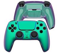 eXtremeRate LUNA Redesigned Chameleon Green Purple Front Shell Touchpad Compatible with ps5 Controller BDM-010 020 030 040 050, 4 Back Buttons RISE4 Remap Kit for PS5 Controller BDM-010 BDM-020