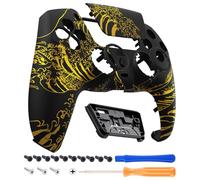 eXtremeRate LUNA Redesigned Front Shell Touchpad Compatible with ps5 Controller BDM-010 020 030 040 050 060, The Great GOLDEN Wave Off Kanagawa - Black Replacement Faceplate Cover for ps5 Controller