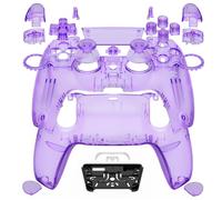 eXtremeRate Luna Redesigned Full Set Shell Buttons Touchpad Cover Compatible with ps5 Controller BDM-030 BDM-040 BDM-050, Clear Atomic Purple Replacement Top Bottom Case Compatible with ps5 Controller